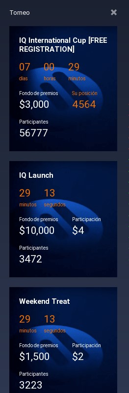 Torneos disponibles plataforma IQ option